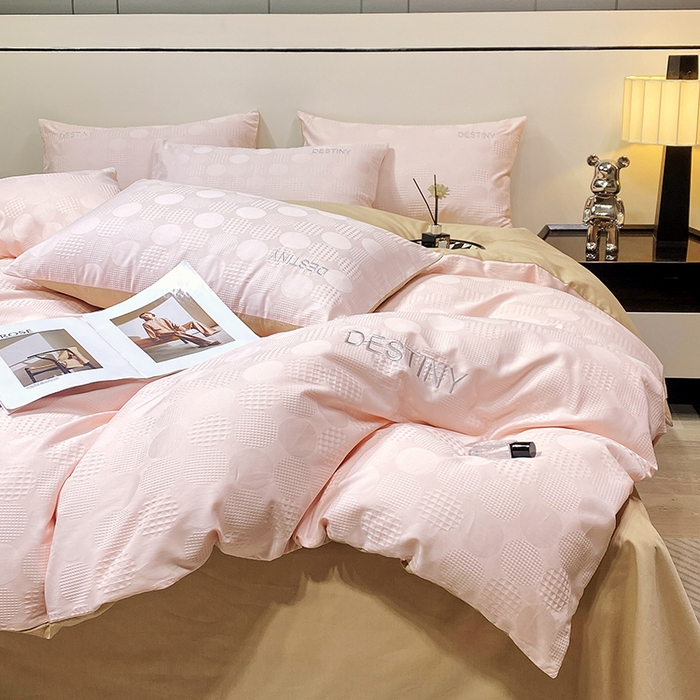 91家纺网 家纺一手货源 找家纺 小叮当家纺仓储工厂店 2025新款秋冬(热买家秀不断货)A类母婴级亲肤全棉纯棉华夫格提花纯棉刺绣四件套 团圆-粉玉