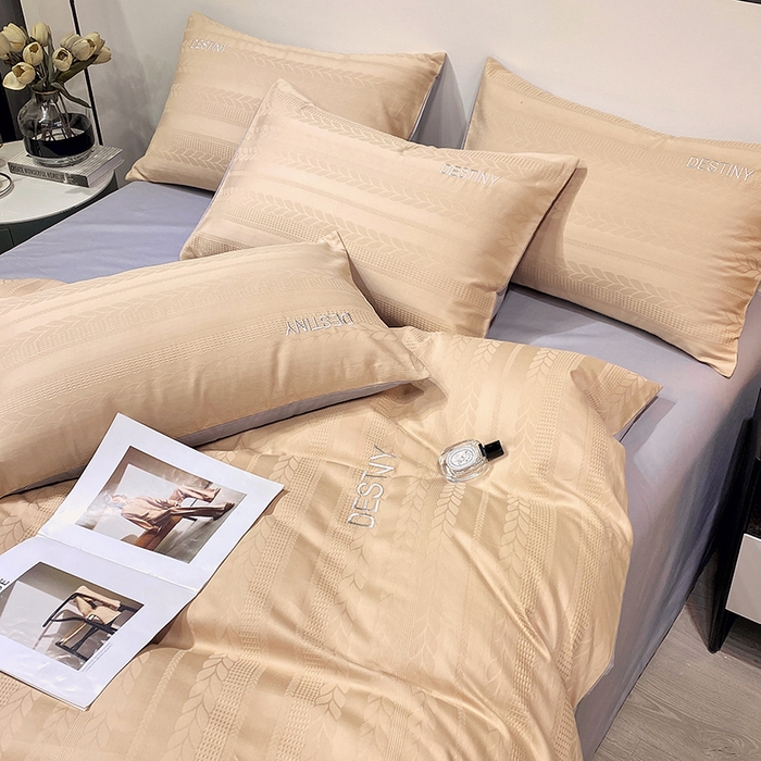 91家纺网 家纺一手货源 找家纺 小叮当家纺仓储工厂店 2025新款秋冬(热买家秀不断货)A类母婴级亲肤全棉纯棉华夫格提花纯棉刺绣四件套 麦穗-香槟金