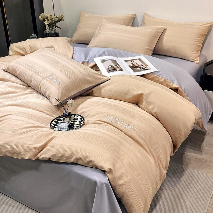 91家纺网 家纺一手货源 找家纺 小叮当家纺仓储工厂店 2025新款秋冬(热买家秀不断货)A类母婴级亲肤全棉纯棉华夫格提花纯棉刺绣四件套 麦穗-香槟金