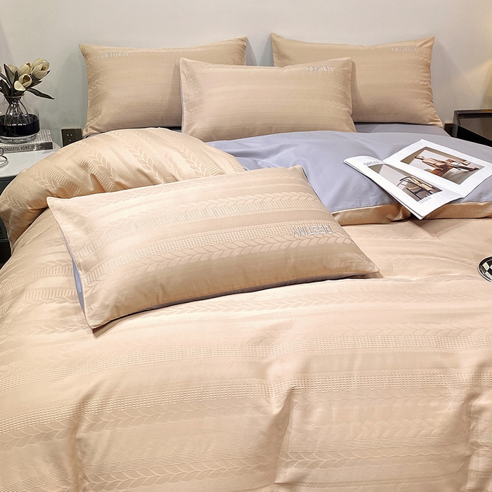 91家纺网 家纺一手货源 找家纺 小叮当家纺仓储工厂店 2025新款秋冬(热买家秀不断货)A类母婴级亲肤全棉纯棉华夫格提花纯棉刺绣四件套 麦穗-香槟金