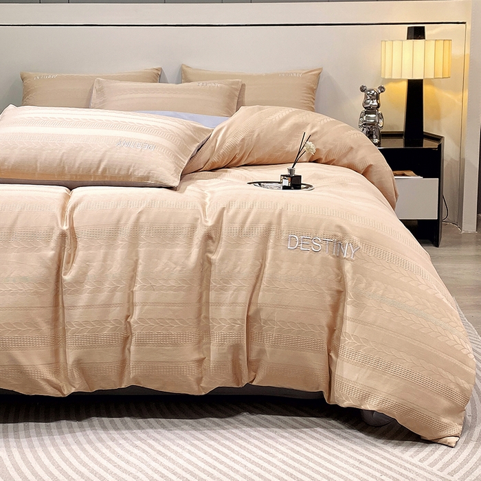 91家纺网 家纺一手货源 找家纺 小叮当家纺仓储工厂店 2025新款秋冬(热买家秀不断货)A类母婴级亲肤全棉纯棉华夫格提花纯棉刺绣四件套 麦穗-香槟金