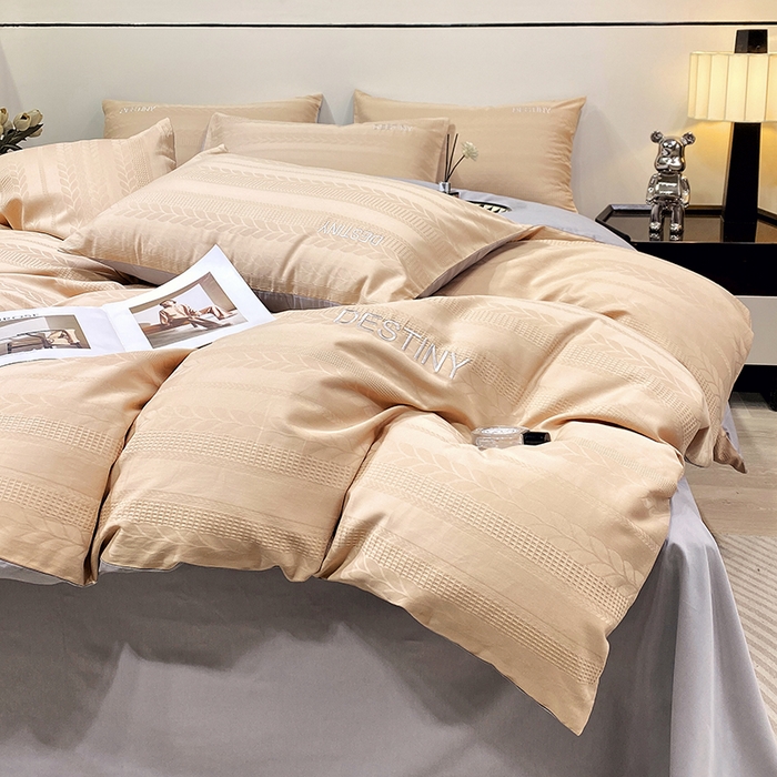 91家纺网 家纺一手货源 找家纺 小叮当家纺仓储工厂店 2025新款秋冬(热买家秀不断货)A类母婴级亲肤全棉纯棉华夫格提花纯棉刺绣四件套 麦穗-香槟金