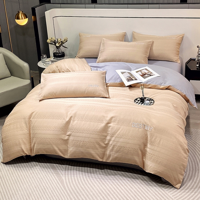 91家纺网 家纺一手货源 找家纺 小叮当家纺仓储工厂店 2025新款秋冬(热买家秀不断货)A类母婴级亲肤全棉纯棉华夫格提花纯棉刺绣四件套 麦穗-香槟金