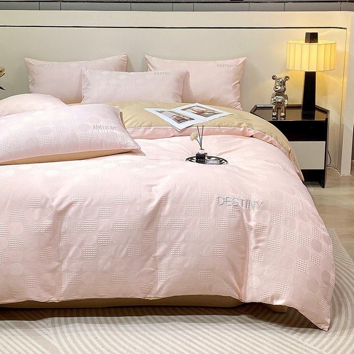 91家纺网 家纺一手货源 找家纺 小叮当家纺仓储工厂店 2025新款秋冬(热买家秀不断货)A类母婴级亲肤全棉纯棉华夫格提花纯棉刺绣四件套 团圆-粉玉