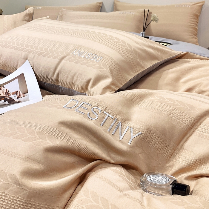 91家纺网 家纺一手货源 找家纺 小叮当家纺仓储工厂店 2025新款秋冬(热买家秀不断货)A类母婴级亲肤全棉纯棉华夫格提花纯棉刺绣四件套 麦穗-香槟金