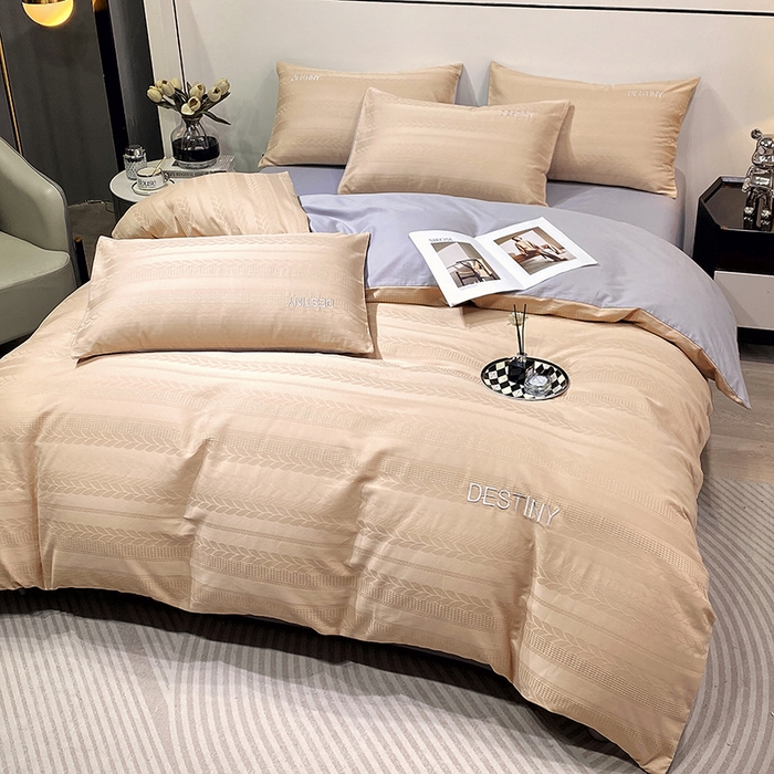 91家纺网 家纺一手货源 找家纺 小叮当家纺仓储工厂店 2025新款秋冬(热买家秀不断货)A类母婴级亲肤全棉纯棉华夫格提花纯棉刺绣四件套 麦穗-香槟金