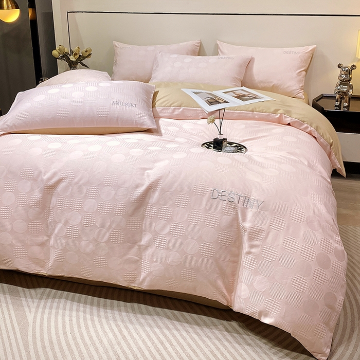 91家纺网 家纺一手货源 找家纺 小叮当家纺仓储工厂店 2025新款秋冬(热买家秀不断货)A类母婴级亲肤全棉纯棉华夫格提花纯棉刺绣四件套 团圆-粉玉