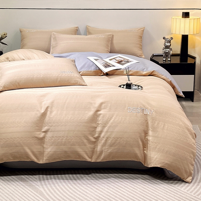 91家纺网 家纺一手货源 找家纺 小叮当家纺仓储工厂店 2025新款秋冬(热买家秀不断货)A类母婴级亲肤全棉纯棉华夫格提花纯棉刺绣四件套 麦穗-香槟金