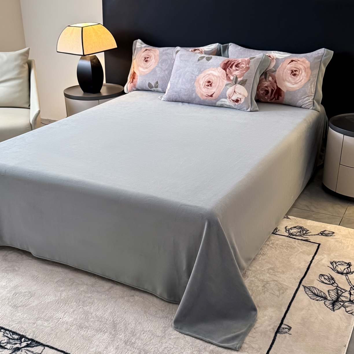 91家纺网 家纺一手货源 找家纺 KA家纺 2025新款秋冬轻奢高克重双拼角牛奶绒四件套 繁花似锦