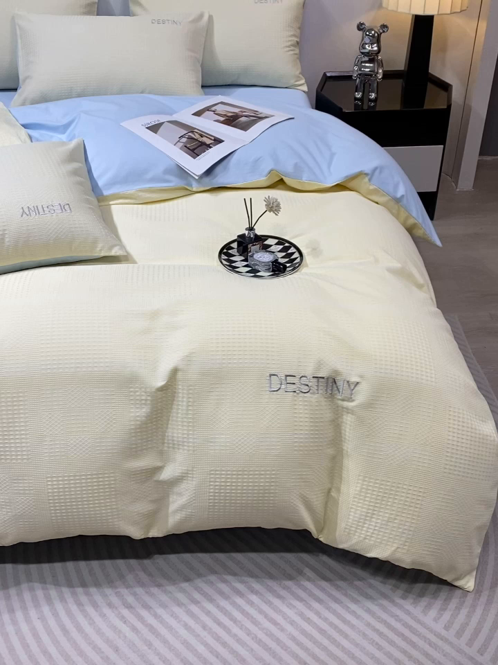 91家纺网 家纺一手货源 找家纺 （总）小叮当家纺仓储工厂店 2025新款秋冬(热买家秀不断货)A类母婴级亲肤全棉纯棉华夫格提花纯棉刺绣四件套