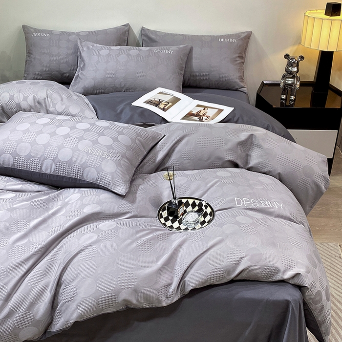 小叮当家纺仓储工厂店 2025新款秋冬(热买家秀不断货)A类母婴级亲肤全棉纯棉华夫格提花纯棉刺绣四件套 团圆-中灰