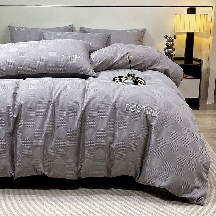 91家纺网 家纺一手货源 找家纺 小叮当家纺仓储工厂店 2025新款秋冬(热买家秀不断货)A类母婴级亲肤全棉纯棉华夫格提花纯棉刺绣四件套 团圆-中灰