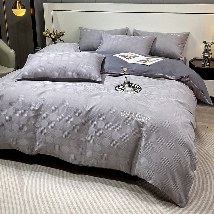 91家纺网 家纺一手货源 找家纺 小叮当家纺仓储工厂店 2025新款秋冬(热买家秀不断货)A类母婴级亲肤全棉纯棉华夫格提花纯棉刺绣四件套 团圆-中灰