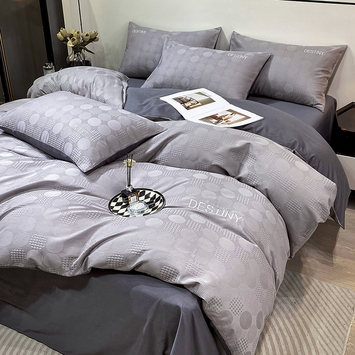 91家纺网 家纺一手货源 找家纺 小叮当家纺仓储工厂店 2025新款秋冬(热买家秀不断货)A类母婴级亲肤全棉纯棉华夫格提花纯棉刺绣四件套 团圆-中灰