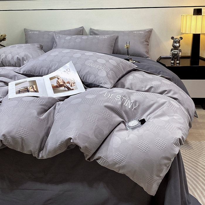 91家纺网 家纺一手货源 找家纺 小叮当家纺仓储工厂店 2025新款秋冬(热买家秀不断货)A类母婴级亲肤全棉纯棉华夫格提花纯棉刺绣四件套 团圆-中灰