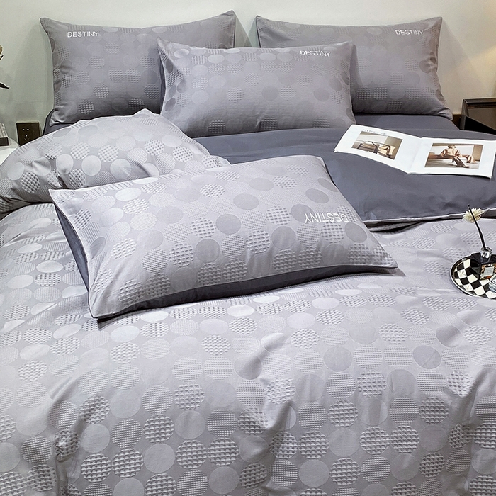 91家纺网 家纺一手货源 找家纺 小叮当家纺仓储工厂店 2025新款秋冬(热买家秀不断货)A类母婴级亲肤全棉纯棉华夫格提花纯棉刺绣四件套 团圆-中灰