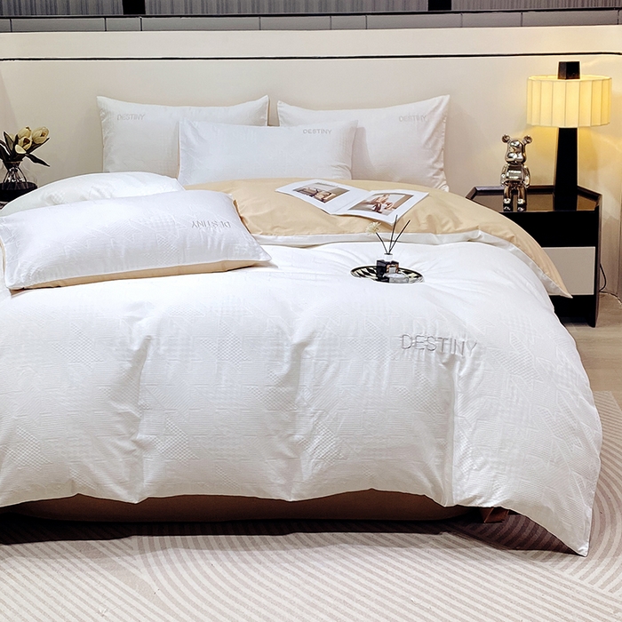 91家纺网 家纺一手货源 找家纺 小叮当家纺仓储工厂店 2025新款秋冬(热买家秀不断货)A类母婴级亲肤全棉纯棉华夫格提花纯棉刺绣四件套 千鸟格-本白