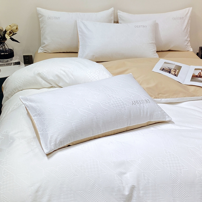 91家纺网 家纺一手货源 找家纺 小叮当家纺仓储工厂店 2025新款秋冬(热买家秀不断货)A类母婴级亲肤全棉纯棉华夫格提花纯棉刺绣四件套 千鸟格-本白