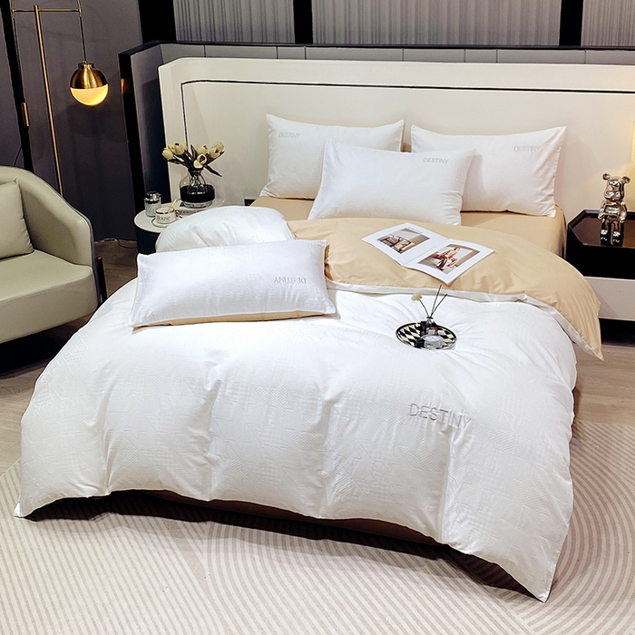 91家纺网 家纺一手货源 找家纺 小叮当家纺仓储工厂店 2025新款秋冬(热买家秀不断货)A类母婴级亲肤全棉纯棉华夫格提花纯棉刺绣四件套 千鸟格-本白