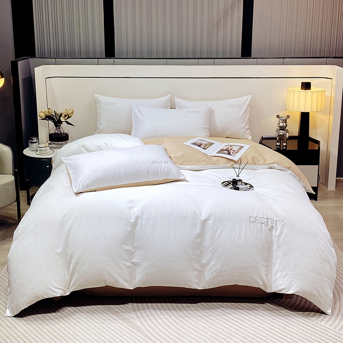 91家纺网 家纺一手货源 找家纺 小叮当家纺仓储工厂店 2025新款秋冬(热买家秀不断货)A类母婴级亲肤全棉纯棉华夫格提花纯棉刺绣四件套 千鸟格-本白