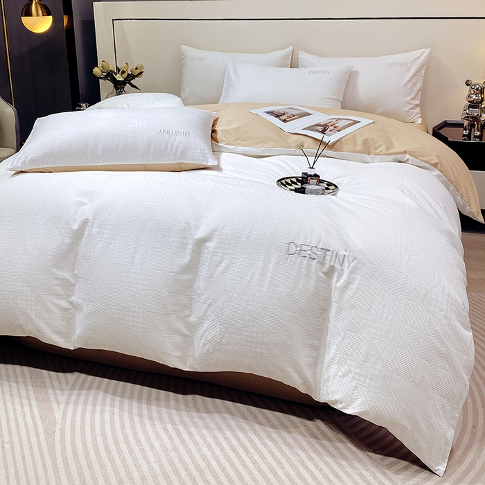 91家纺网 家纺一手货源 找家纺 小叮当家纺仓储工厂店 2025新款秋冬(热买家秀不断货)A类母婴级亲肤全棉纯棉华夫格提花纯棉刺绣四件套 千鸟格-本白