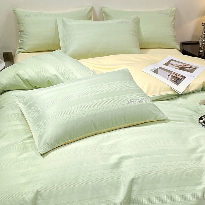 91家纺网 家纺一手货源 找家纺 小叮当家纺仓储工厂店 2025新款秋冬(热买家秀不断货)A类母婴级亲肤全棉纯棉华夫格提花纯棉刺绣四件套 麦穗-浅绿