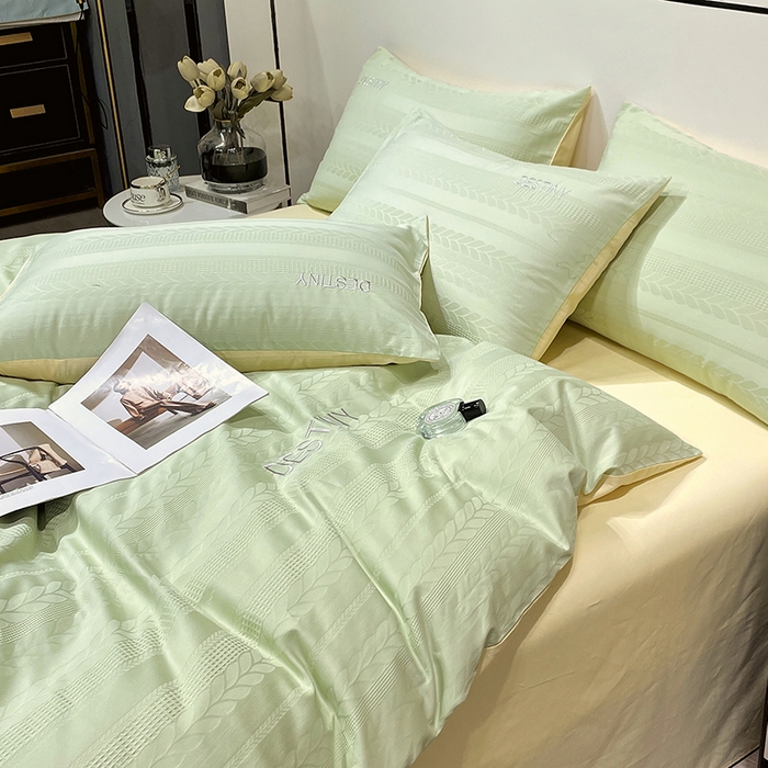 91家纺网 家纺一手货源 找家纺 小叮当家纺仓储工厂店 2025新款秋冬(热买家秀不断货)A类母婴级亲肤全棉纯棉华夫格提花纯棉刺绣四件套 麦穗-浅绿