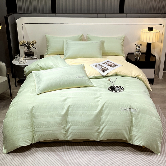 91家纺网 家纺一手货源 找家纺 小叮当家纺仓储工厂店 2025新款秋冬(热买家秀不断货)A类母婴级亲肤全棉纯棉华夫格提花纯棉刺绣四件套 麦穗-浅绿