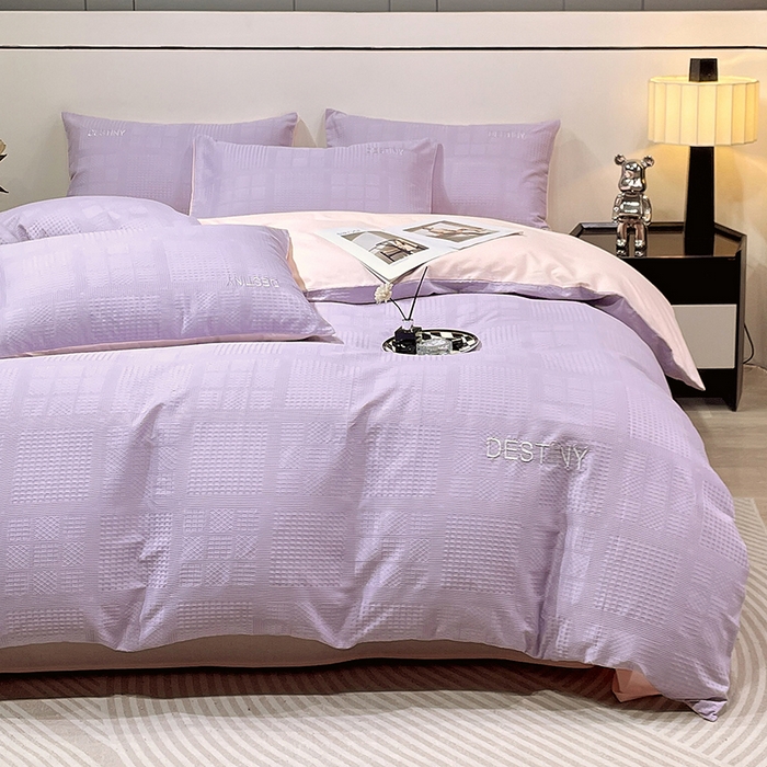 91家纺网 家纺一手货源 找家纺 小叮当家纺仓储工厂店 2025新款秋冬(热买家秀不断货)A类母婴级亲肤全棉纯棉华夫格提花纯棉刺绣四件套 华夫格-烟紫