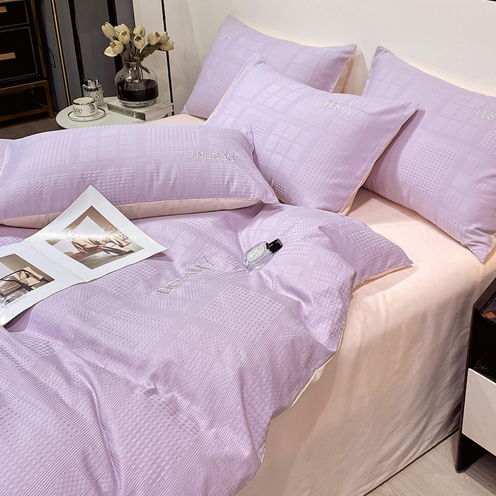 91家纺网 家纺一手货源 找家纺 小叮当家纺仓储工厂店 2025新款秋冬(热买家秀不断货)A类母婴级亲肤全棉纯棉华夫格提花纯棉刺绣四件套 华夫格-烟紫