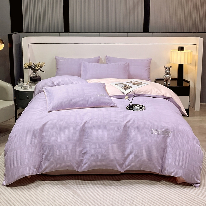 91家纺网 家纺一手货源 找家纺 小叮当家纺仓储工厂店 2025新款秋冬(热买家秀不断货)A类母婴级亲肤全棉纯棉华夫格提花纯棉刺绣四件套 华夫格-烟紫