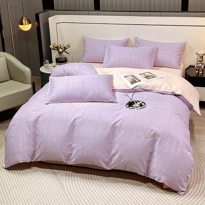 91家纺网 家纺一手货源 找家纺 小叮当家纺仓储工厂店 2025新款秋冬(热买家秀不断货)A类母婴级亲肤全棉纯棉华夫格提花纯棉刺绣四件套 华夫格-烟紫