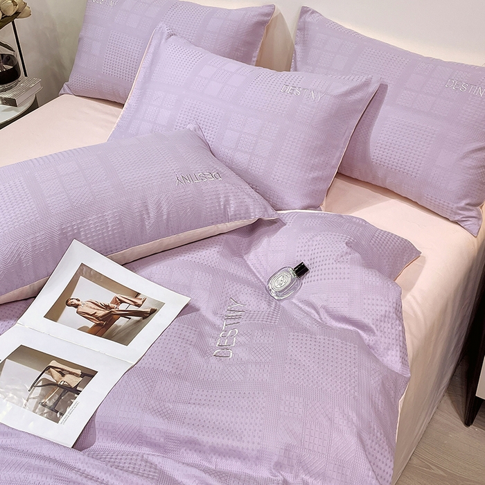 91家纺网 家纺一手货源 找家纺 小叮当家纺仓储工厂店 2025新款秋冬(热买家秀不断货)A类母婴级亲肤全棉纯棉华夫格提花纯棉刺绣四件套 华夫格-烟紫