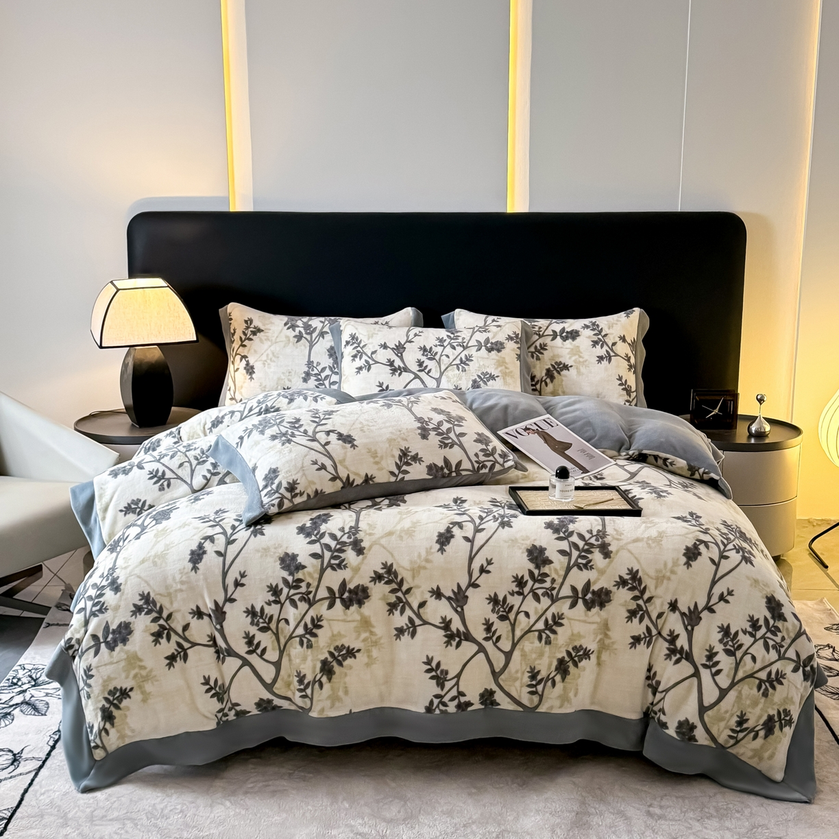 91家纺网 家纺一手货源 找家纺 KA家纺 2025新款秋冬轻奢高克重双拼角牛奶绒四件套 山奈