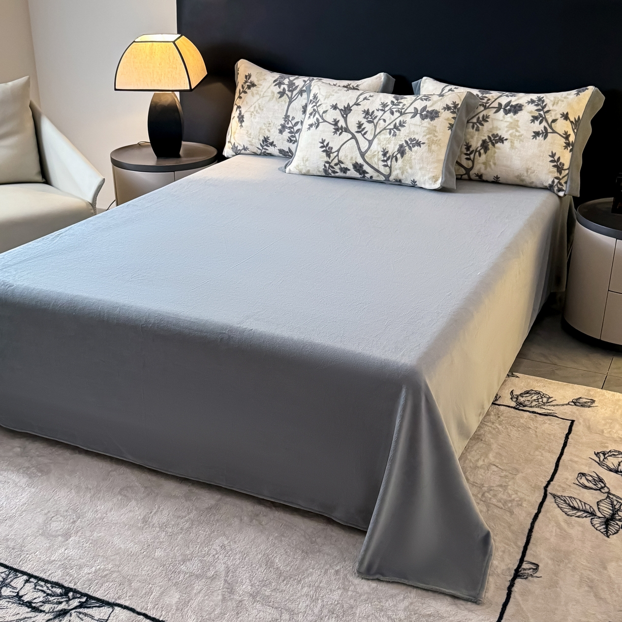 91家纺网 家纺一手货源 找家纺 KA家纺 2025新款秋冬轻奢高克重双拼角牛奶绒四件套 山奈