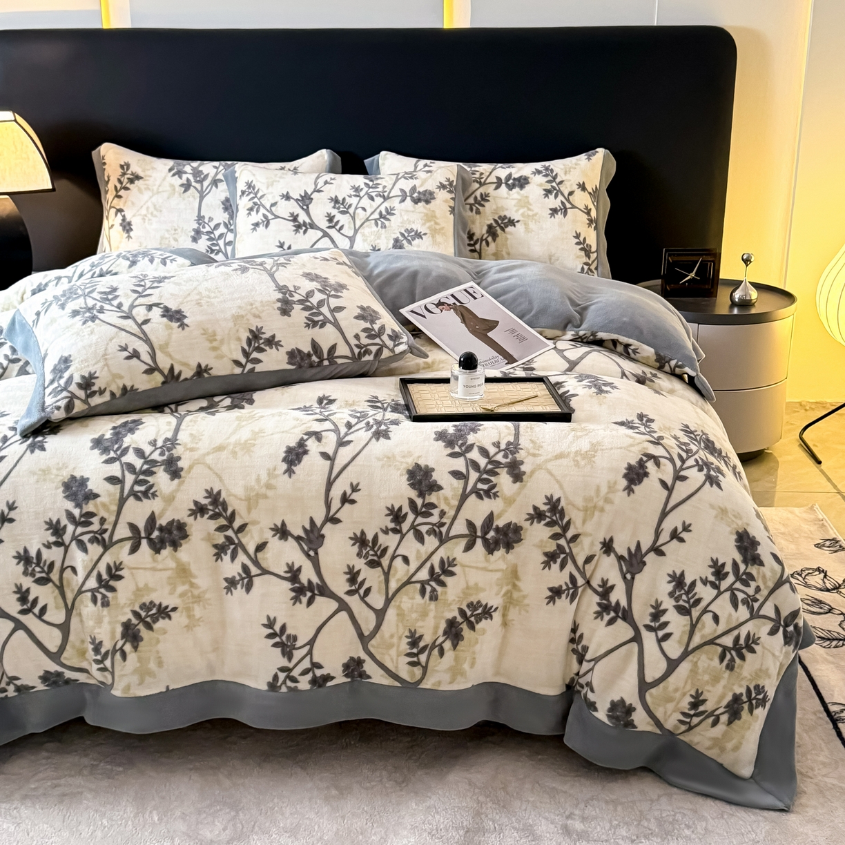 91家纺网 家纺一手货源 找家纺 KA家纺 2025新款秋冬轻奢高克重双拼角牛奶绒四件套 山奈