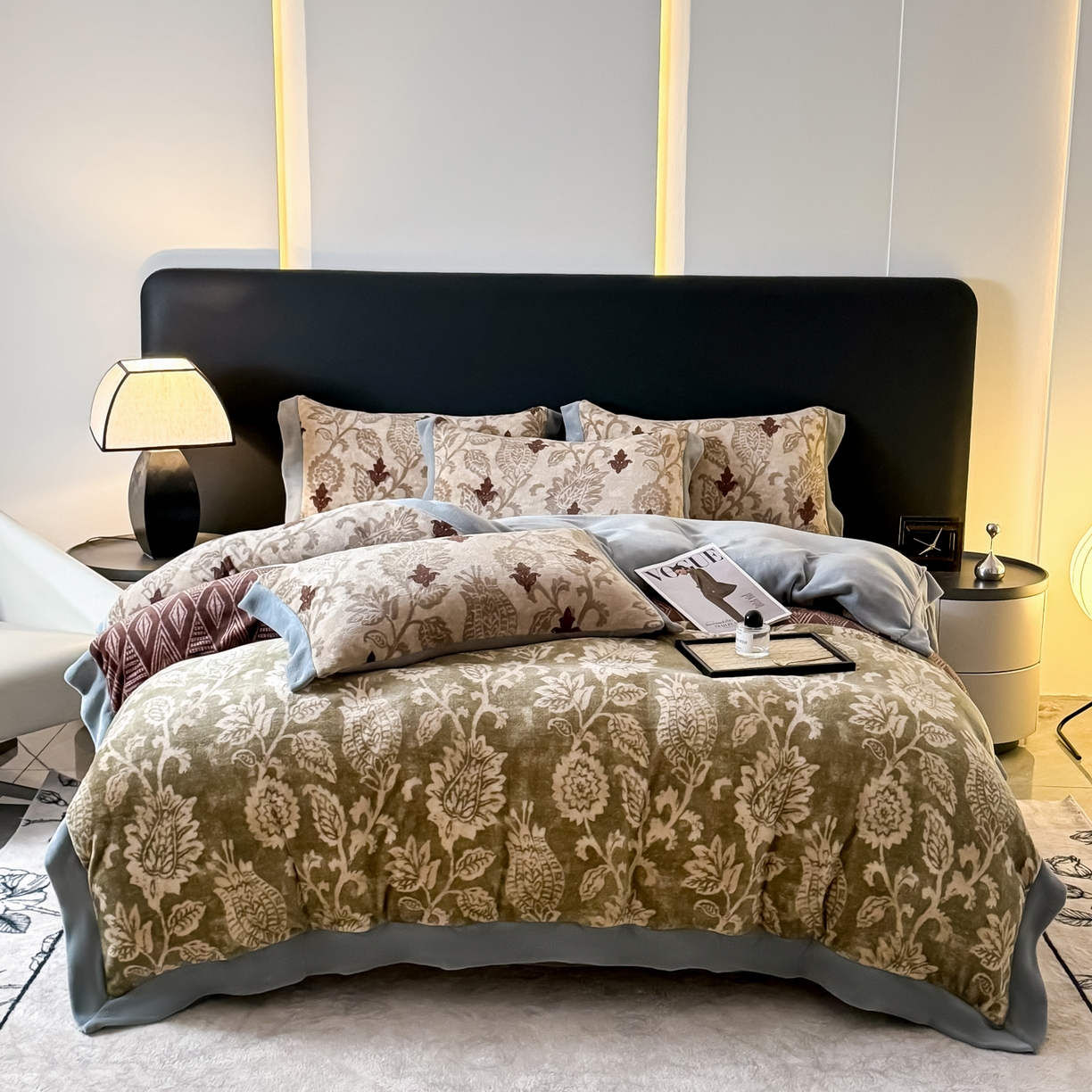 91家纺网 家纺一手货源 找家纺 KA家纺 2025新款秋冬轻奢高克重双拼角牛奶绒四件套 优雅生活