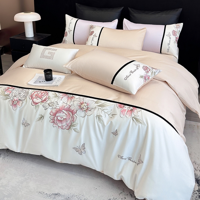 91家纺网 家纺一手货源 找家纺 （总）优悦生活馆 2025新款亲肤新疆长绒棉四件套-花团锦簇风格二