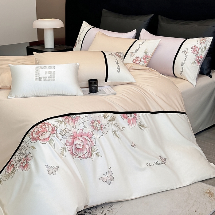 91家纺网 家纺一手货源 找家纺 （总）优悦生活馆 2025新款亲肤新疆长绒棉四件套-花团锦簇风格二