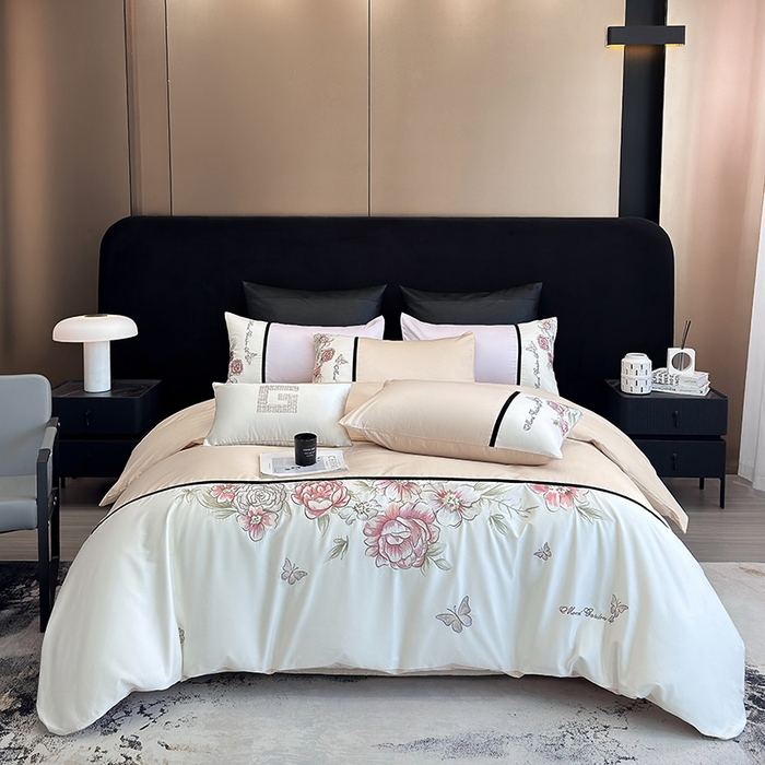 91家纺网 家纺一手货源 找家纺 （总）优悦生活馆 2025新款亲肤新疆长绒棉四件套-花团锦簇风格二