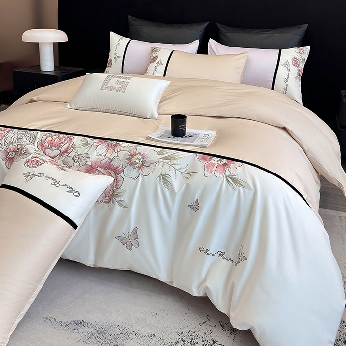 91家纺网 家纺一手货源 找家纺 优悦生活馆 2025新款亲肤新疆长绒棉四件套-花团锦簇风格二 花团锦簇-花田米