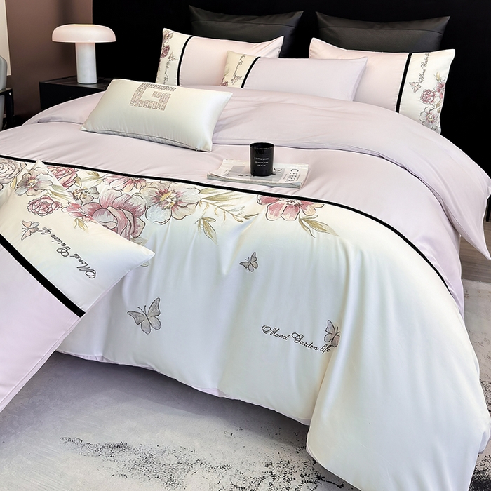 91家纺网 家纺一手货源 找家纺 优悦生活馆 2025新款亲肤新疆长绒棉四件套-花团锦簇风格二 花团锦簇-流沙紫