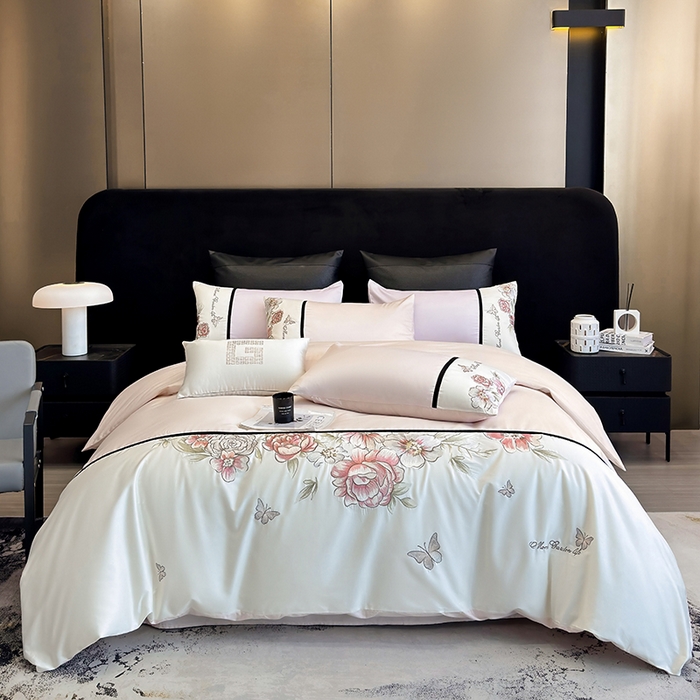 优悦生活馆 2025新款亲肤新疆长绒棉四件套-花团锦簇风格二 花团锦簇-蜜糖粉