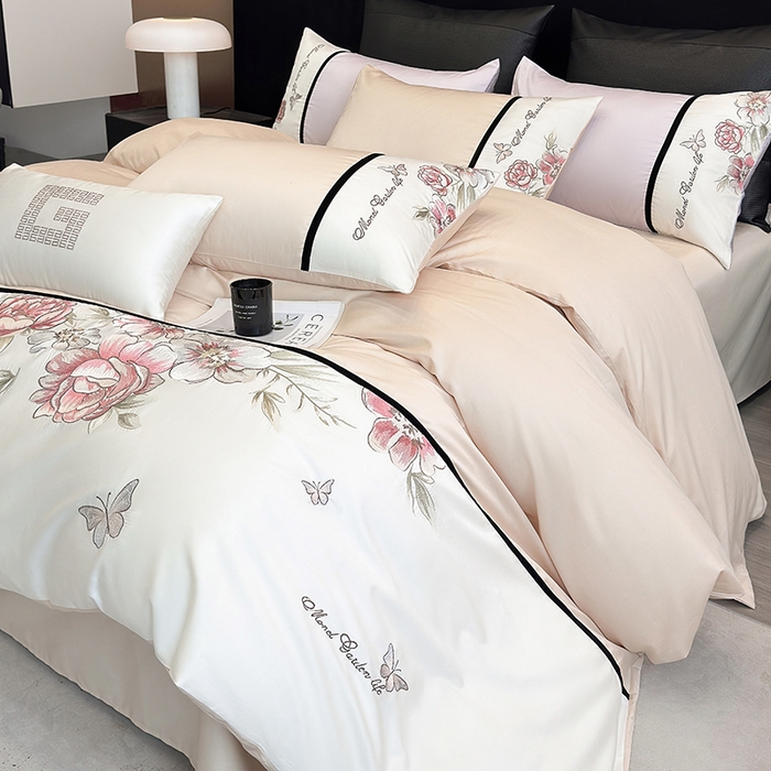 91家纺网 家纺一手货源 找家纺 优悦生活馆 2025新款亲肤新疆长绒棉四件套-花团锦簇风格二 花团锦簇-花田米