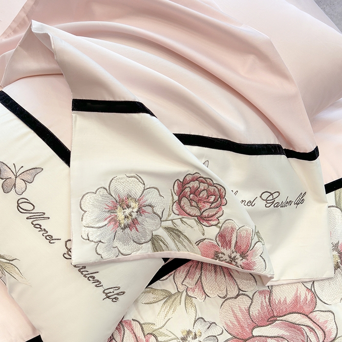 91家纺网 家纺一手货源 找家纺 优悦生活馆 2025新款亲肤新疆长绒棉四件套-花团锦簇风格二 花团锦簇-蜜糖粉