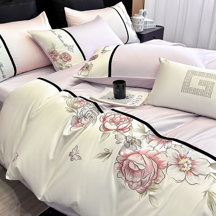 91家纺网 家纺一手货源 找家纺 优悦生活馆 2025新款亲肤新疆长绒棉四件套-花团锦簇风格二 花团锦簇-流沙紫