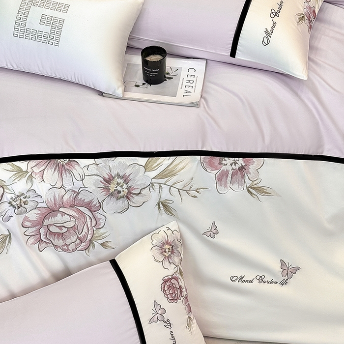 91家纺网 家纺一手货源 找家纺 优悦生活馆 2025新款亲肤新疆长绒棉四件套-花团锦簇风格二 花团锦簇-流沙紫