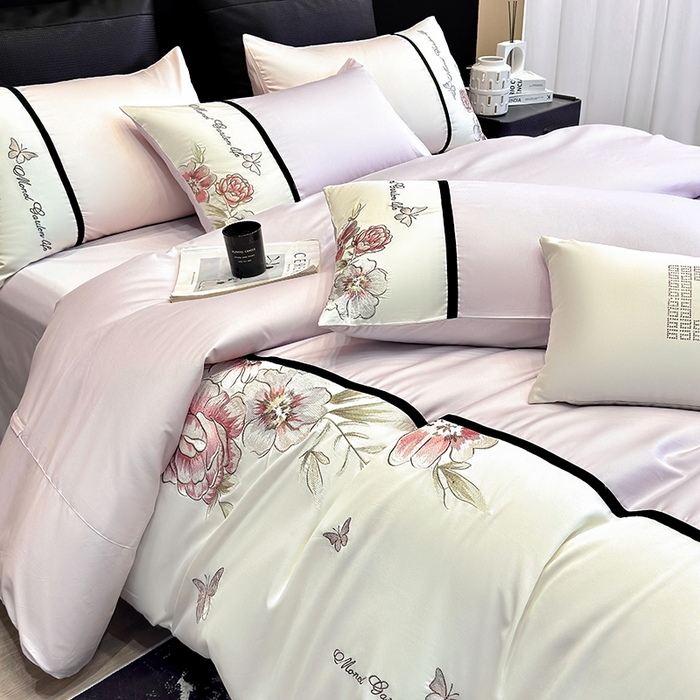 91家纺网 家纺一手货源 找家纺 优悦生活馆 2025新款亲肤新疆长绒棉四件套-花团锦簇风格二 花团锦簇-流沙紫