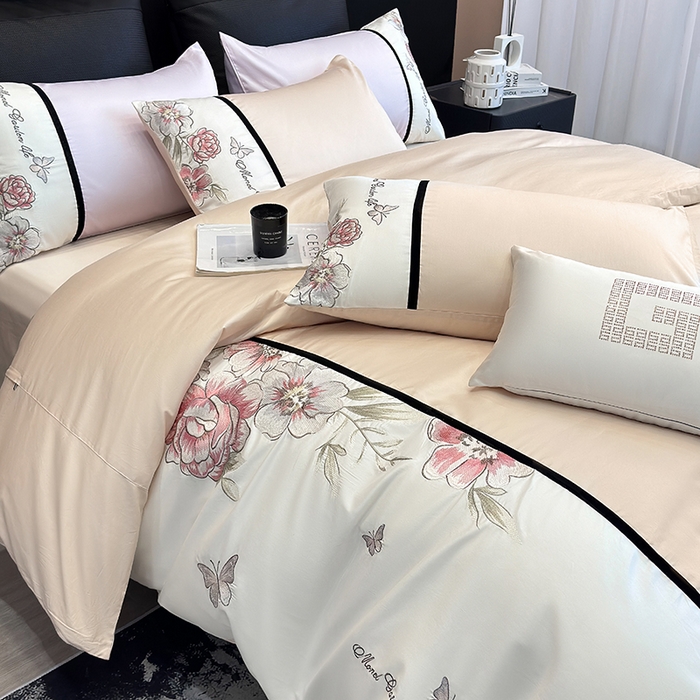 91家纺网 家纺一手货源 找家纺 （总）优悦生活馆 2025新款亲肤新疆长绒棉四件套-花团锦簇风格二