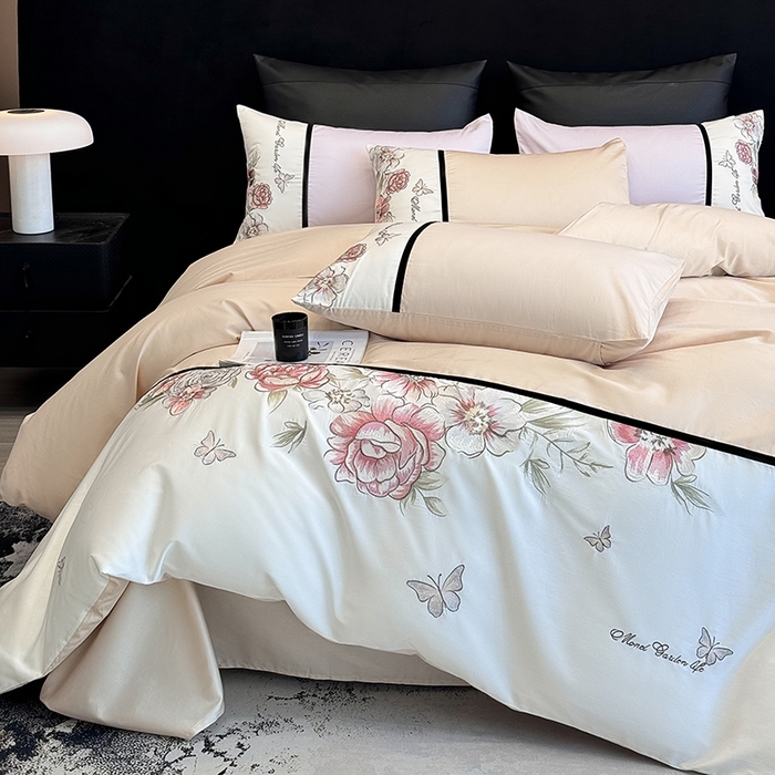 91家纺网 家纺一手货源 找家纺 （总）优悦生活馆 2025新款亲肤新疆长绒棉四件套-花团锦簇风格二